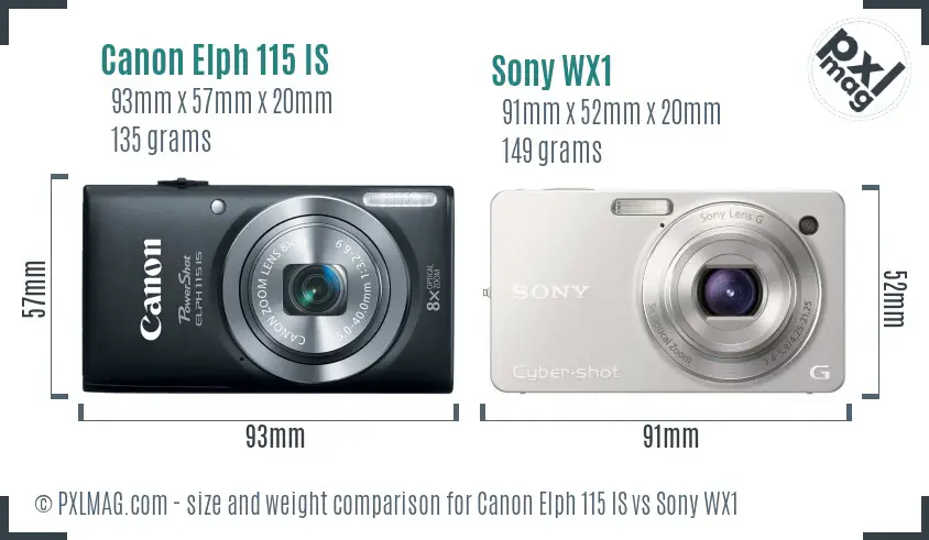 Canon Elph 115 IS vs Sony WX1 size comparison