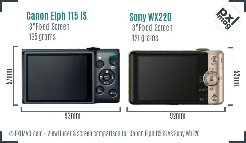 Canon Elph 115 IS vs Sony WX220 Screen and Viewfinder comparison