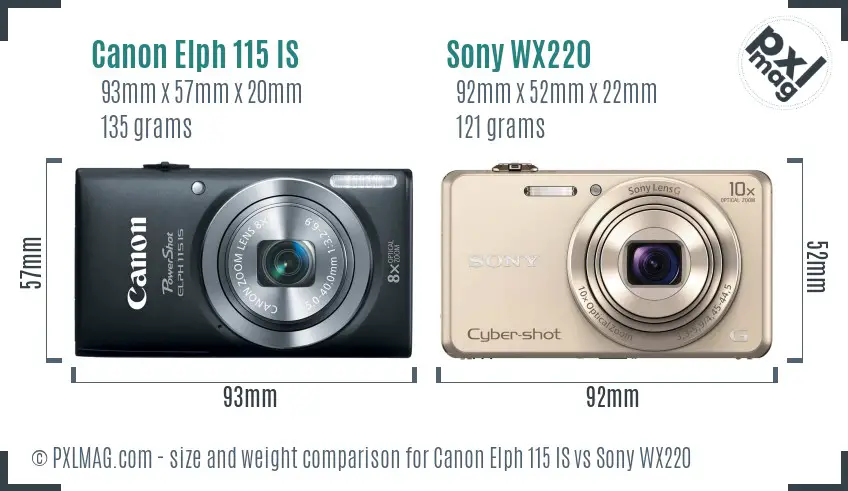 Canon Elph 115 IS vs Sony WX220 size comparison