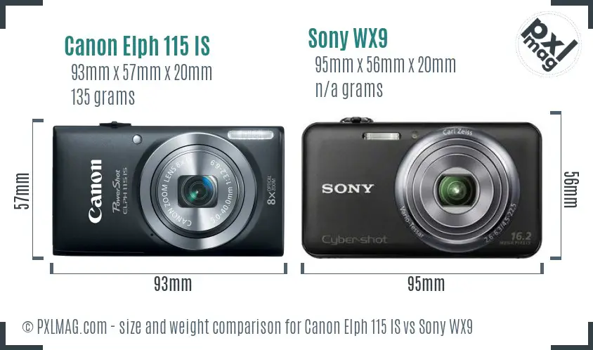 Canon Elph 115 IS vs Sony WX9 size comparison