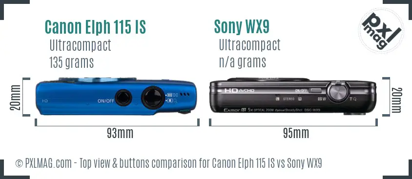 Canon Elph 115 IS vs Sony WX9 top view buttons comparison