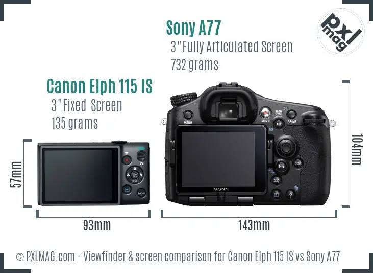 Canon Elph 115 IS vs Sony A77 Screen and Viewfinder comparison Canon Elph 115 IS vs Sony A77 Screen and Viewfinder comparison