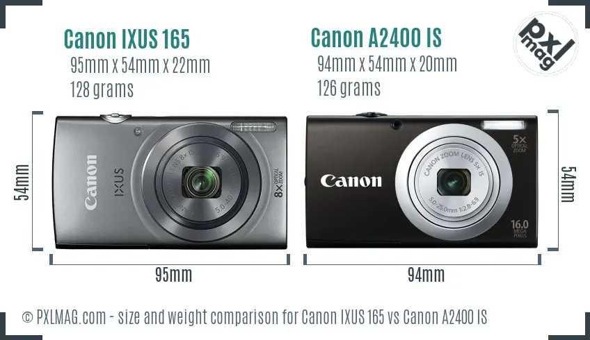 Canon IXUS 165 vs Canon A2400 IS size comparison