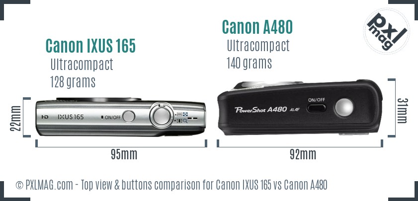 Canon IXUS 165 vs Canon A480 top view buttons comparison