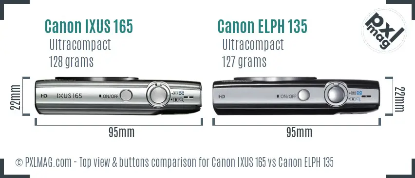 Canon IXUS 165 vs Canon ELPH 135 top view buttons comparison Canon IXUS 165 vs Canon ELPH 135 top view buttons comparison
