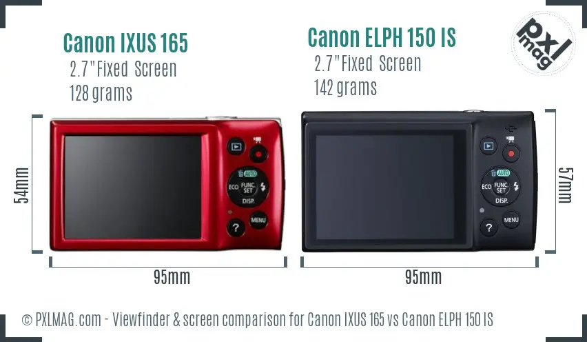 Canon IXUS 165 vs Canon ELPH 150 IS Screen and Viewfinder comparison