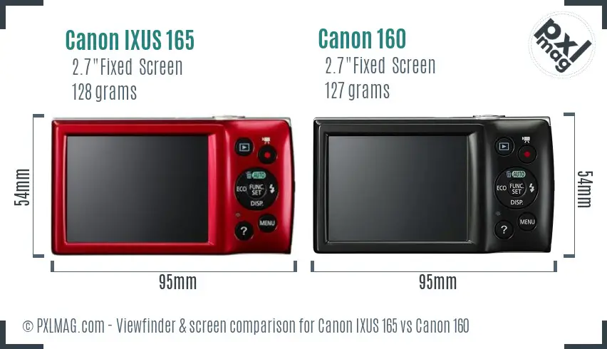 Canon IXUS 165 vs Canon 160 Screen and Viewfinder comparison