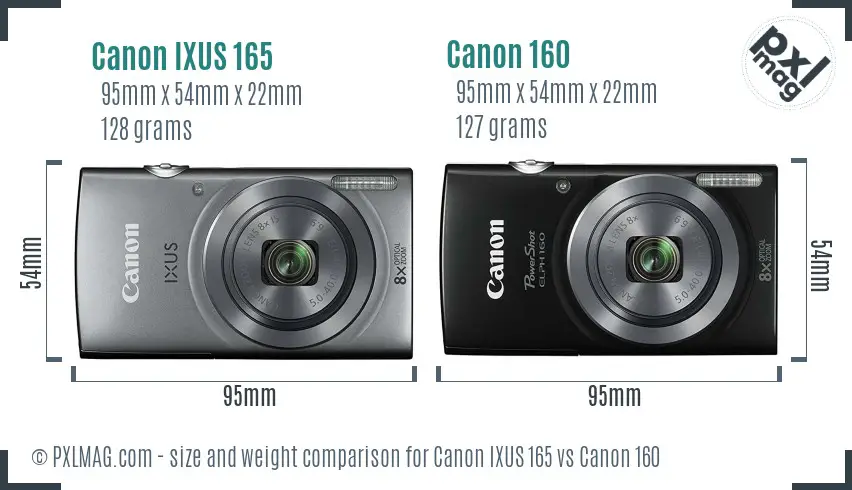 Canon IXUS 165 vs Canon 160 size comparison