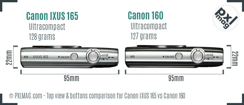 Canon IXUS 165 vs Canon 160 top view buttons comparison