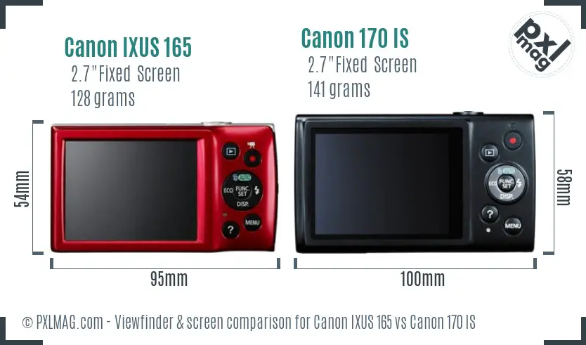 Canon IXUS 165 vs Canon 170 IS Screen and Viewfinder comparison