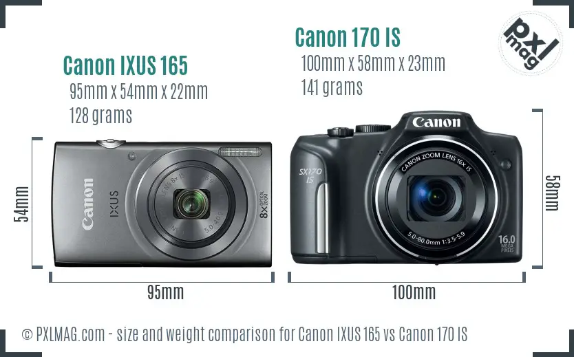 Canon IXUS 165 vs Canon 170 IS size comparison