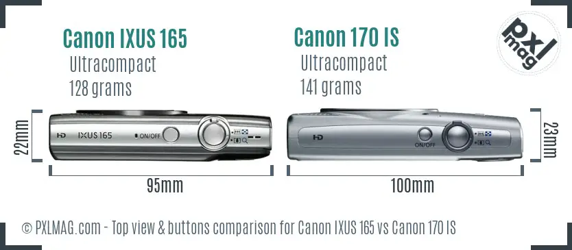 Canon IXUS 165 vs Canon 170 IS top view buttons comparison