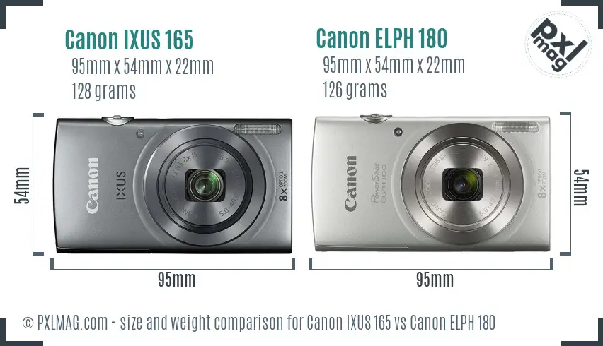 Canon IXUS 165 vs Canon ELPH 180 size comparison