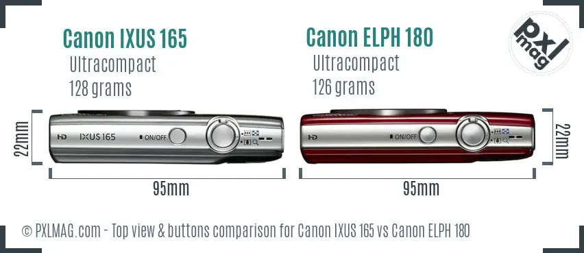 Canon IXUS 165 vs Canon ELPH 180 top view buttons comparison