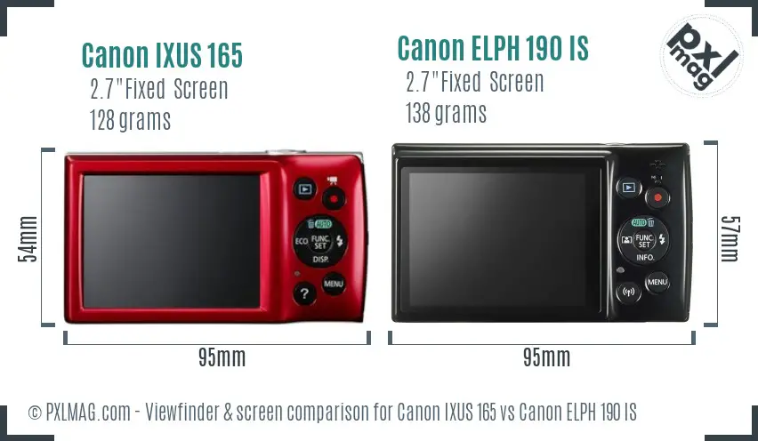 Canon IXUS 165 vs Canon ELPH 190 IS Screen and Viewfinder comparison