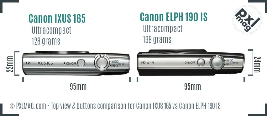 Canon IXUS 165 vs Canon ELPH 190 IS top view buttons comparison