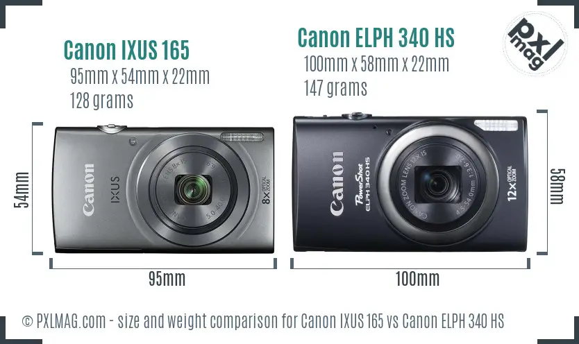 Canon IXUS 165 vs Canon ELPH 340 HS size comparison