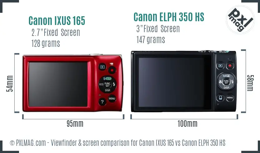 Canon IXUS 165 vs Canon ELPH 350 HS Screen and Viewfinder comparison