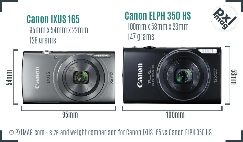 Canon IXUS 165 vs Canon ELPH 350 HS size comparison