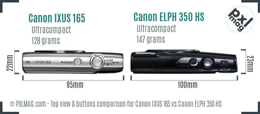 Canon IXUS 165 vs Canon ELPH 350 HS top view buttons comparison