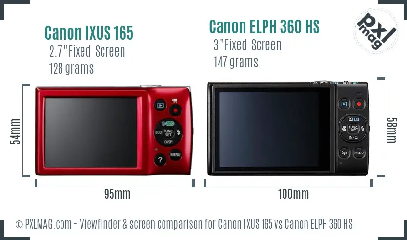 Canon IXUS 165 vs Canon ELPH 360 HS Screen and Viewfinder comparison