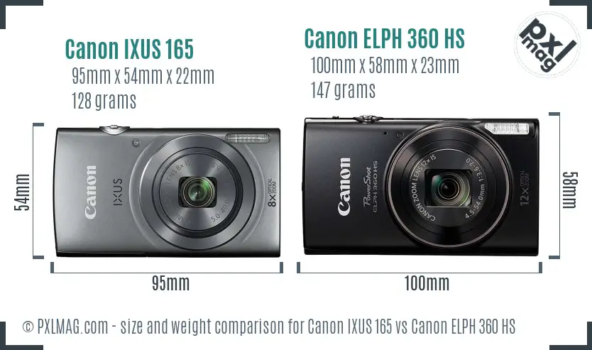 Canon IXUS 165 vs Canon ELPH 360 HS size comparison