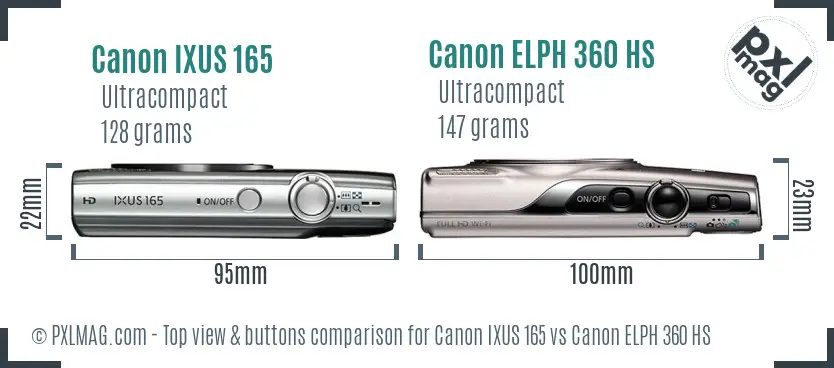 Canon IXUS 165 vs Canon ELPH 360 HS top view buttons comparison