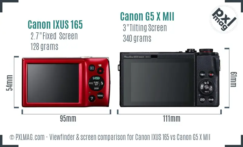 Canon IXUS 165 vs Canon G5 X MII Screen and Viewfinder comparison