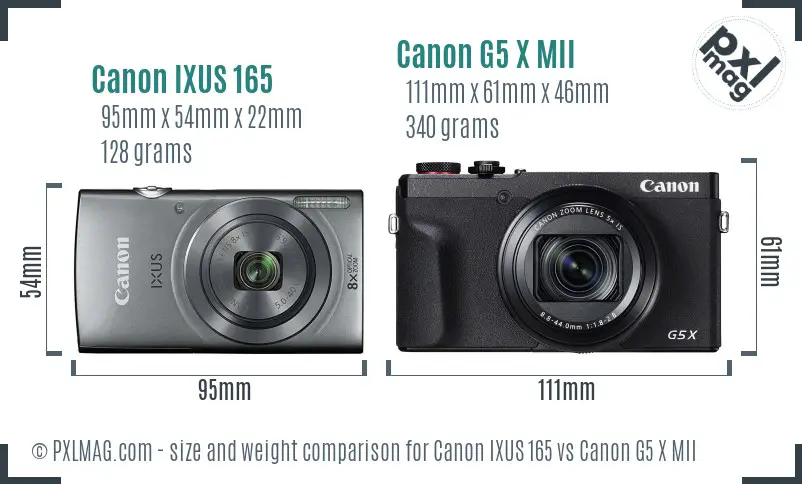 Canon IXUS 165 vs Canon G5 X MII size comparison