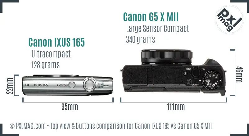 Canon IXUS 165 vs Canon G5 X MII top view buttons comparison