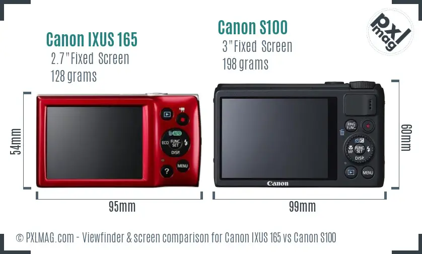 Canon IXUS 165 vs Canon S100 Screen and Viewfinder comparison Canon IXUS 165 vs Canon S100 Screen and Viewfinder comparison