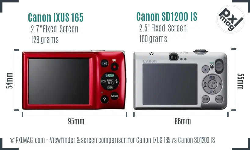 Canon IXUS 165 vs Canon SD1200 IS Screen and Viewfinder comparison