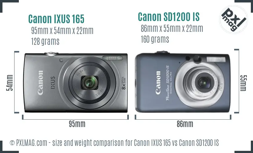 Canon IXUS 165 vs Canon SD1200 IS size comparison