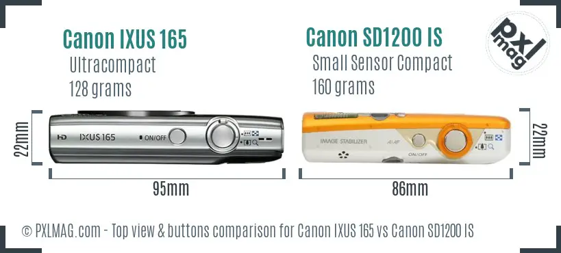 Canon IXUS 165 vs Canon SD1200 IS top view buttons comparison