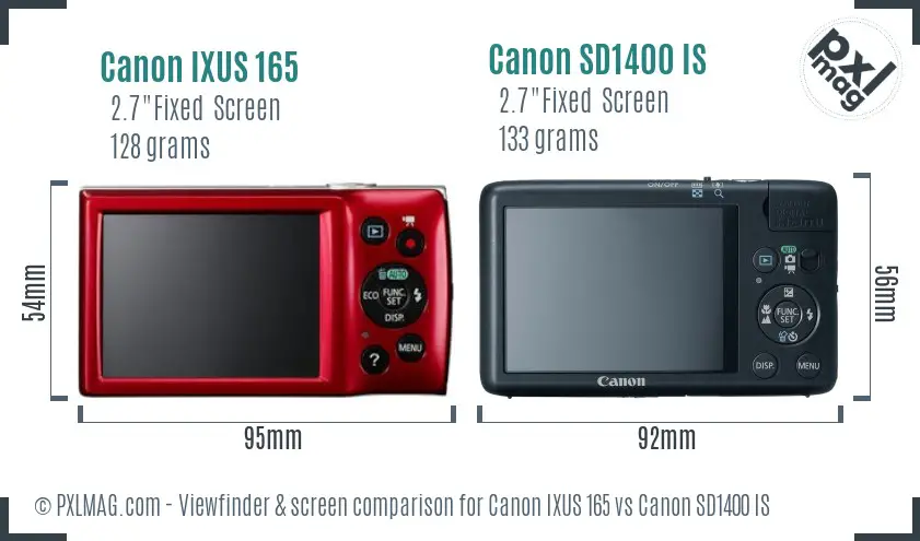 Canon IXUS 165 vs Canon SD1400 IS Screen and Viewfinder comparison