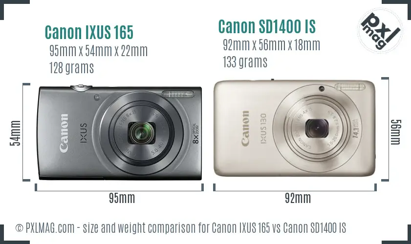 Canon IXUS 165 vs Canon SD1400 IS size comparison