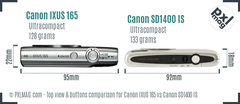Canon IXUS 165 vs Canon SD1400 IS top view buttons comparison