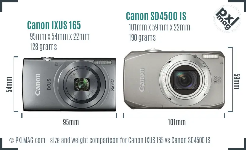 Canon IXUS 165 vs Canon SD4500 IS size comparison