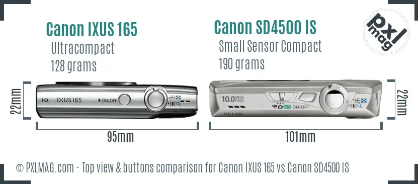 Canon IXUS 165 vs Canon SD4500 IS top view buttons comparison