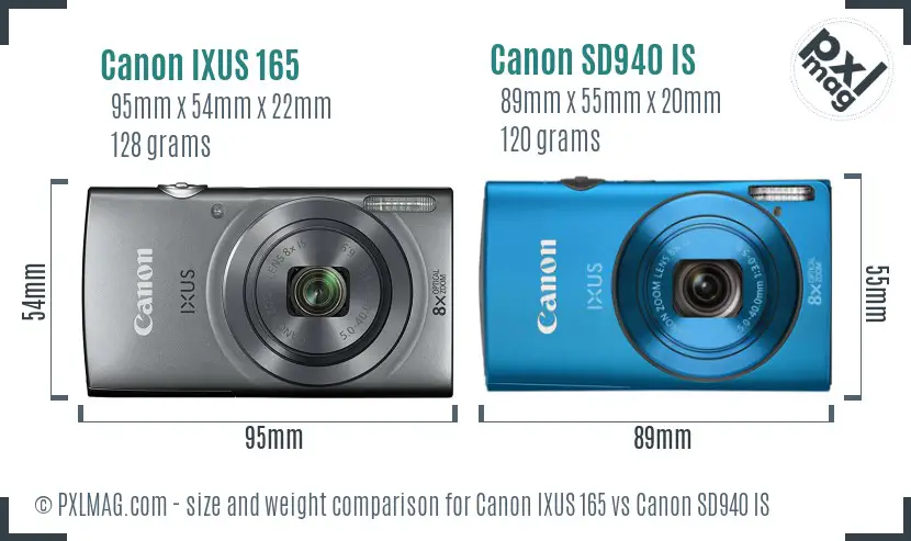 Canon IXUS 165 vs Canon SD940 IS size comparison