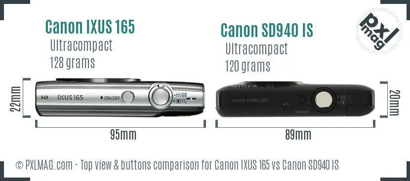 Canon IXUS 165 vs Canon SD940 IS top view buttons comparison