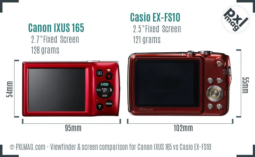 Canon IXUS 165 vs Casio EX-FS10 Screen and Viewfinder comparison