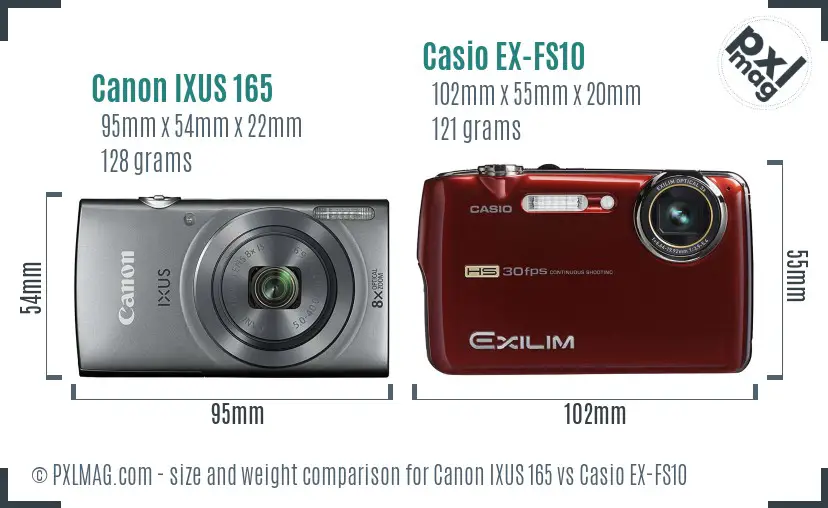 Canon IXUS 165 vs Casio EX-FS10 size comparison