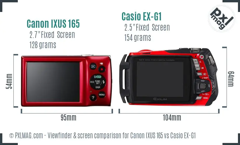 Canon IXUS 165 vs Casio EX-G1 Screen and Viewfinder comparison