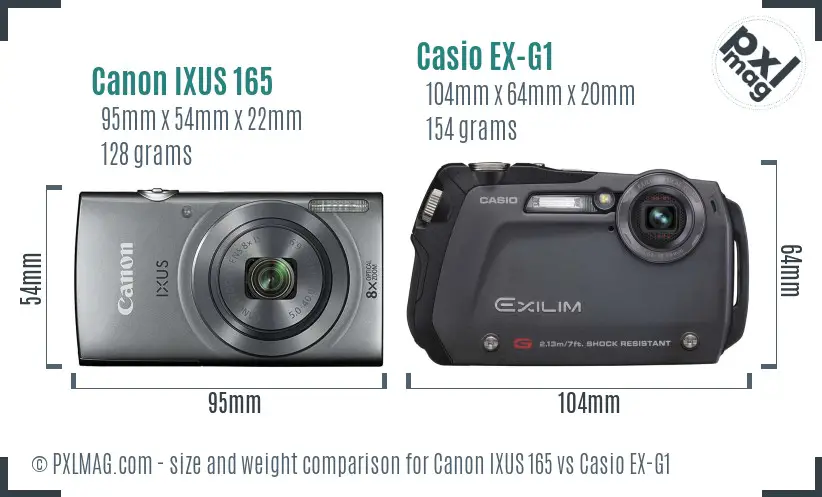 Canon IXUS 165 vs Casio EX-G1 size comparison