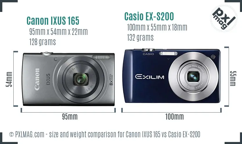 Canon IXUS 165 vs Casio EX-S200 size comparison Canon IXUS 165 vs Casio EX-S200 size comparison