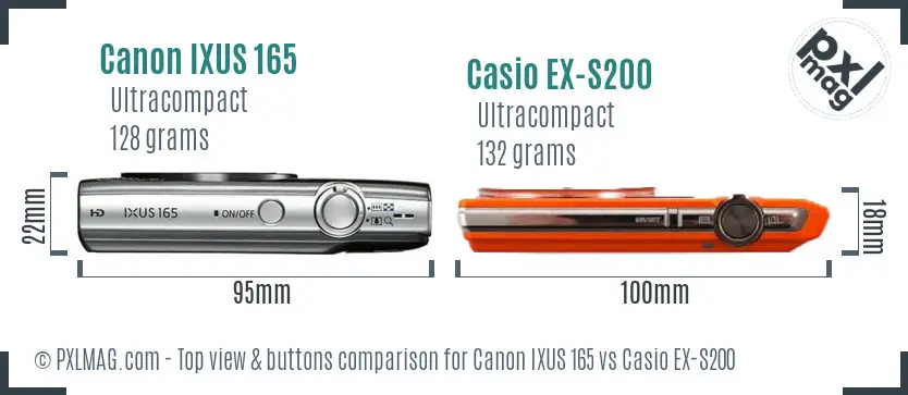 Canon IXUS 165 vs Casio EX-S200 top view buttons comparison Canon IXUS 165 vs Casio EX-S200 top view buttons comparison