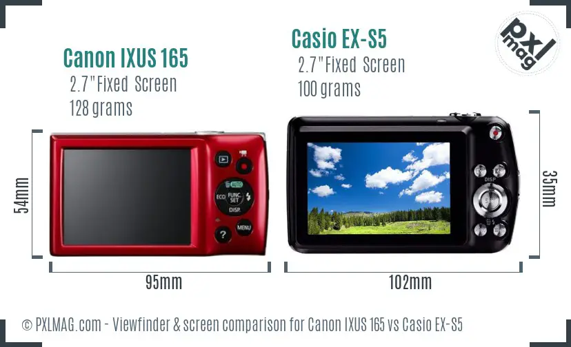 Canon IXUS 165 vs Casio EX-S5 Screen and Viewfinder comparison