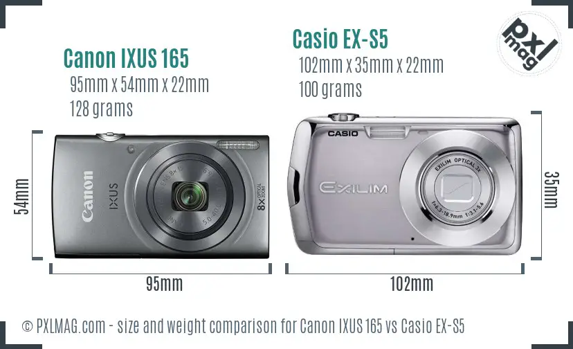 Canon IXUS 165 vs Casio EX-S5 size comparison