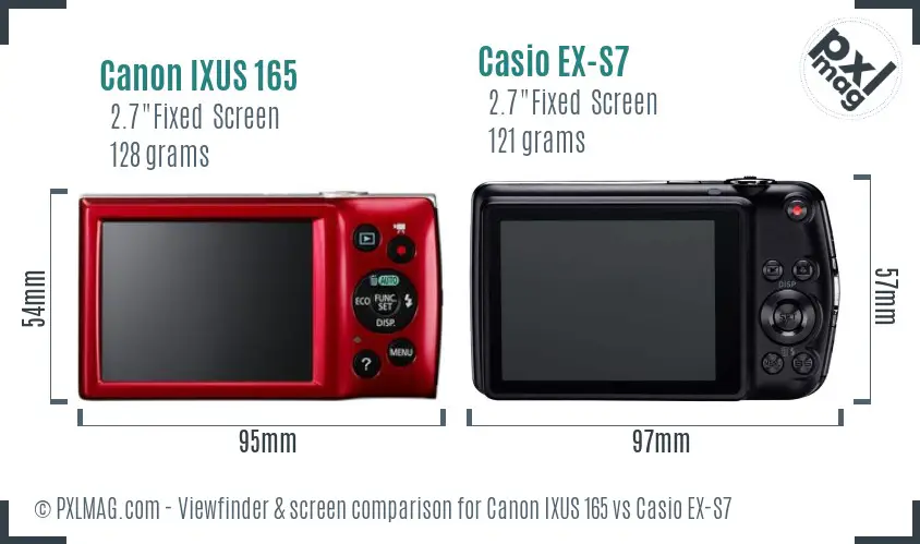 Canon IXUS 165 vs Casio EX-S7 Screen and Viewfinder comparison